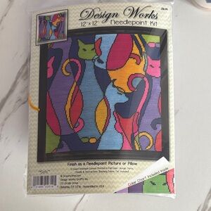 Design Works Colorful Cat Accent Pillow Kit New in packaging Needlepoint